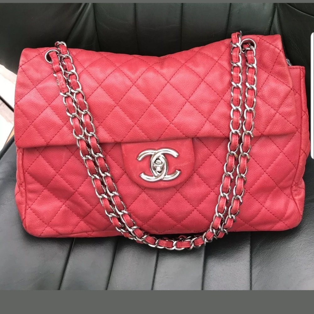 100% authentic red chanel maxi single flap